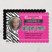 ホットピンク&ゼブラガールズ誕生日フォト招待状 招待状 (正面/裏面)