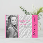 ホットピンク&ゼブラ写真卒業 招待状 (スタンド正面)