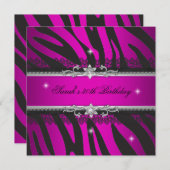 ホットピンク ゼブラ ブラック シルバー 30歳の誕生日パーティー 招待状 (正面/裏面)