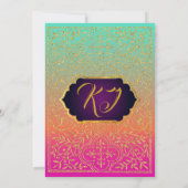 ホットピンク タンジェリン アクア ボリウッド アラビアンナイト 招待状 (裏面)