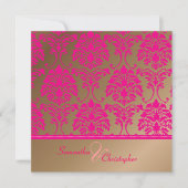 ホットピンク·ダマスク/フェイク銅結婚式招待状 招待状 (正面)
