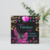 ホットピンク ティール ブルー ハイヒール 靴 誕生日パーティー 招待状 (スタンド正面)