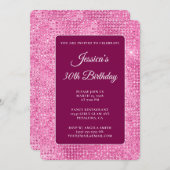 ホットピンク ディスコ グリッター 30歳の誕生日 招待状 (正面/裏面)