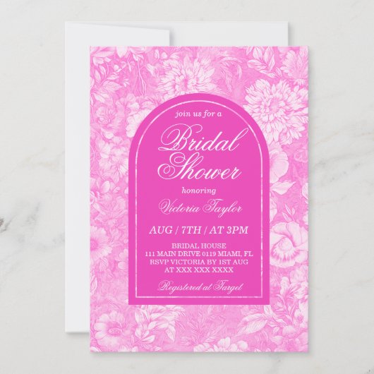 ホットピンク トワル ヴィクトリアン ブライダルシャワー 招待状 (正面)