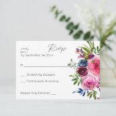 ホットピンク&ネイビーブルーフローラの食事 出欠カード (スタンド正面)