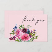 ホットピンク&ネイビーブルーフローラサンキューカードV3ピンク サンキューカード (正面/裏面)