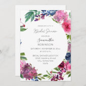 ホットピンク&ネイビーブルーフローラブライダルシャワー 招待状 (正面/裏面)