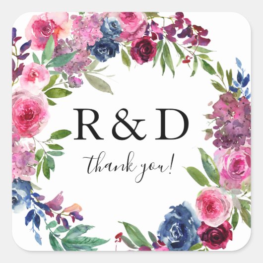 ホットピンク&ネイビーブルーフローラモノグラム – Square Stic スクエアシール (正面)