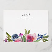 ホットピンク&ネイビーブルーフローラ結婚ズ 箔招待状 (裏面)