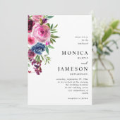 ホットピンク&ネイビーブルーフローラ結婚式招待状3 招待状 (スタンド正面)
