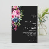 ホットピンク&ネイビーブルーフローラ結婚式招待状3 B 招待状 (スタンド正面)