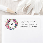 ホットピンク&ネイビーブルーフローラ3差出人住所ラベル ラベル (インサイチュ)