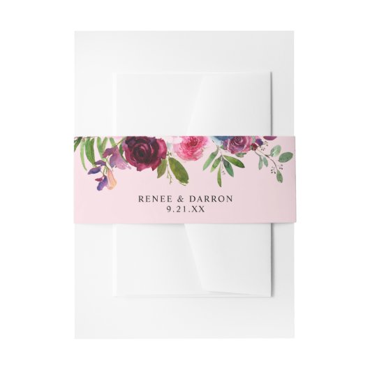 ホットピンク&ネイビーブルーフローラ3Bピンク 招待状ベリーバンド (正面例)