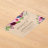 ホットピンク&ネイビーブルー結婚フローラズ2 アクリル招待状 (レイダウン)