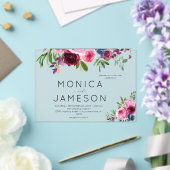 ホットピンク&ネイビーブルー結婚フローラズ2 アクリル招待状 (インサイチュ (ウェディング))