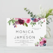 ホットピンク & ネイビーブルー 花柄 ウェディング 招待状 2 (スタンド正面)