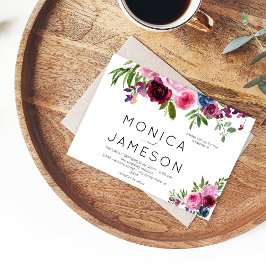 ホットピンク & ネイビーブルー 花柄 ウェディング 招待状 2