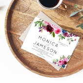 ホットピンク & ネイビーブルー 花柄 ウェディング 招待状 2