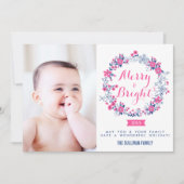 ホットピンク&ネイビー航海のリースホリデーフォトカード シーズンカード (正面)