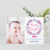 ホットピンク&ネイビー航海のリースホリデーフォトカード シーズンカード (スタンド正面)