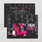 ホットピンク ハイヒール シャンパン ブラック ハエン パーティー 招待状 (正面/裏面)
