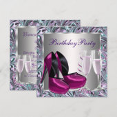 ホットピンク ハイヒール シューズ 女性の誕生日 招待状 (正面/裏面)