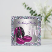 ホットピンク ハイヒール シューズ 女性の誕生日 招待状 (スタンド正面)