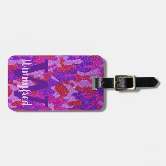 ホットピンク&パープルグリッター迷彩カムアウトドアジー ラゲッジタグ (正面横)
