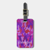 ホットピンク&パープルグリッター迷彩カムアウトドアジー ラゲッジタグ (正面縦)