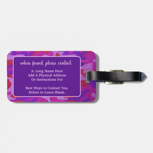 ホットピンク&パープルグリッター迷彩カムアウトドアジー ラゲッジタグ (裏面横)