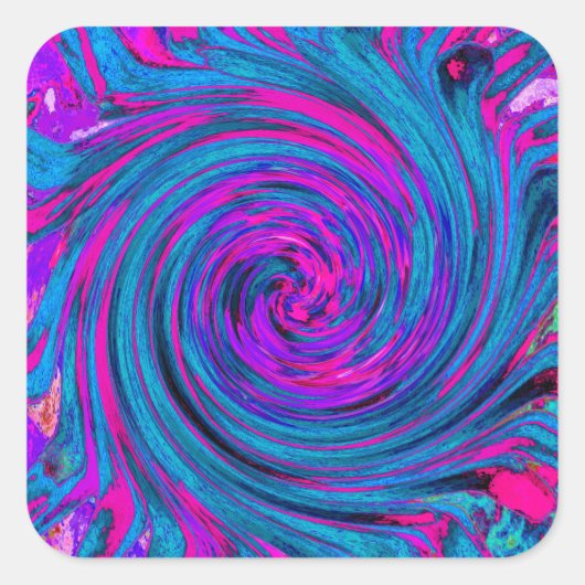 ホットピンク、パープル、ブルーの抽象芸術レトロTwirl スクエアシール (正面)