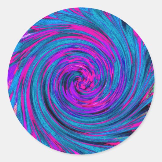 ホットピンク、パープル、ブルーの抽象芸術レトロTwirl ラウンドシール (正面)