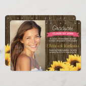 ホットピンク·ヒマワリの卒業発表 招待状 (正面/裏面)