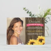 ホットピンク·ヒマワリの卒業発表 招待状 (スタンド正面)