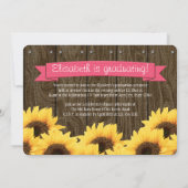 ホットピンク·ヒマワリの卒業発表 招待状 (裏面)