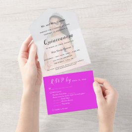 ホットピンク フォトバックドロップ RSVP イベント招待状 オールインワン招待状