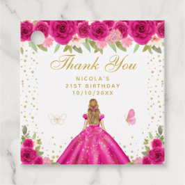 ホットピンク フラワー ブロンド ヘア プリンセス 誕生日 フェイバータグ