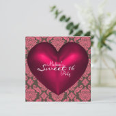 ホットピンク ブラウン レッド ハート ダマスク スイート16 パーティー 招待状 (スタンド正面)
