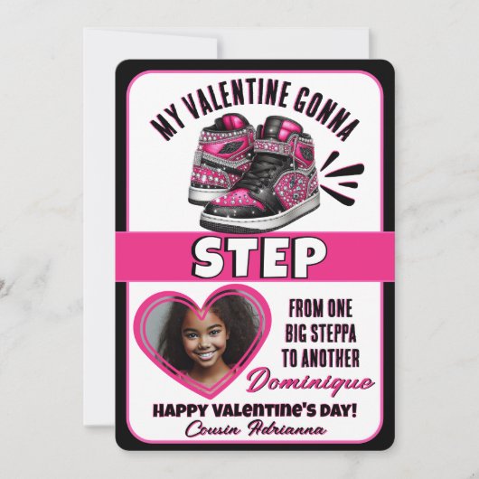 ホットピンク/ブラックのスニーカー写真教室バレンタイン シーズンカード (正面)