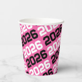 ホットピンク&ブラッククラス卒業 紙コップ (裏面)
