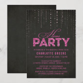 ホットピンク&ブラックグリッタールックヘンパーティー 招待状 (正面/裏面)