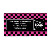 ホットピンク&ブラックスクウェア – チェックされたスモールビジネス ラベル (正面)