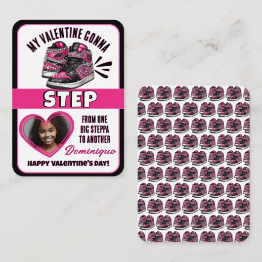 ホットピンク/ブラックスニーカー写真教室バレンタイン エンクロージャーカード (正面/裏面)