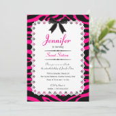 ホットピンク&ブラックゼブラストライプスウィート16付きレース 招待状 (スタンド正面)