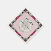 ホットピンク&ブラックトライバルデコ紙ナプキンス スタンダードカクテルナプキン (角)