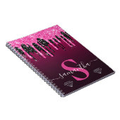 ホットピンク&ブラックドリッピンググリッターモノグラム ノートブック (右側)