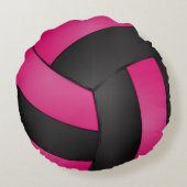 ホットピンク&ブラックバレーボール | DIY名 |スポーツ ラウンドクッション (裏面)