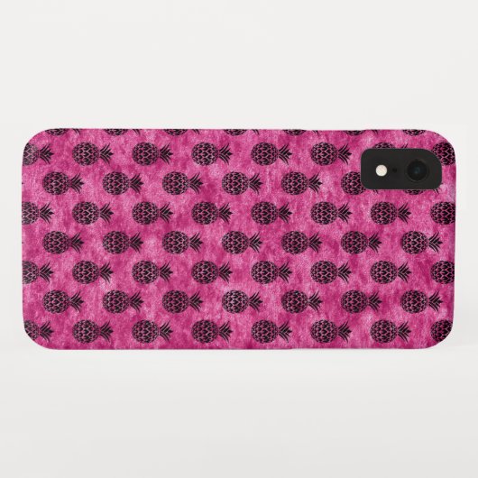 ホットピンク&ブラックパイナップル熱帯夏のパターン Case-Mate iPhoneケース (裏面(横))