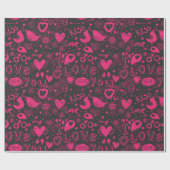 ホットピンク&ブラックパターンロマンチックなラッピング紙 ラッピングペーパー (フラット)