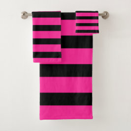 ホットピンク&ブラックファッションストライプストライプ バスタオルセット